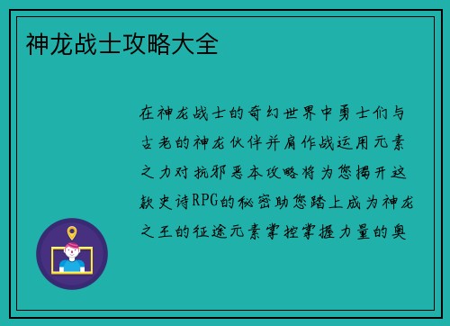 神龙战士攻略大全